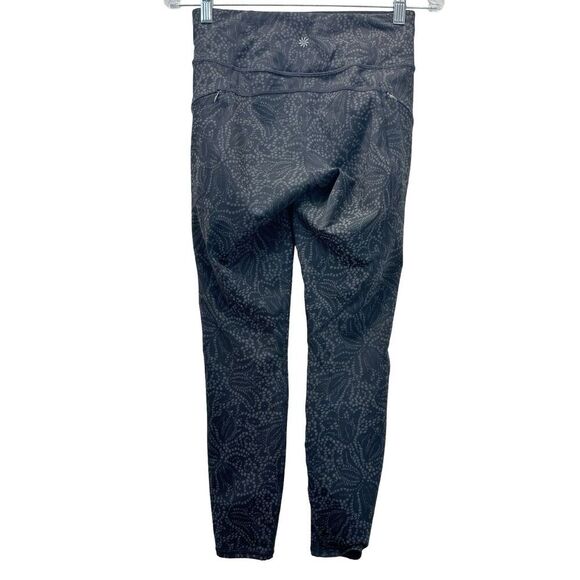 Athleta Leggings Womens size XS Black Floral Zip Pocket Tight Gym Athletic - Picture 2 of 5